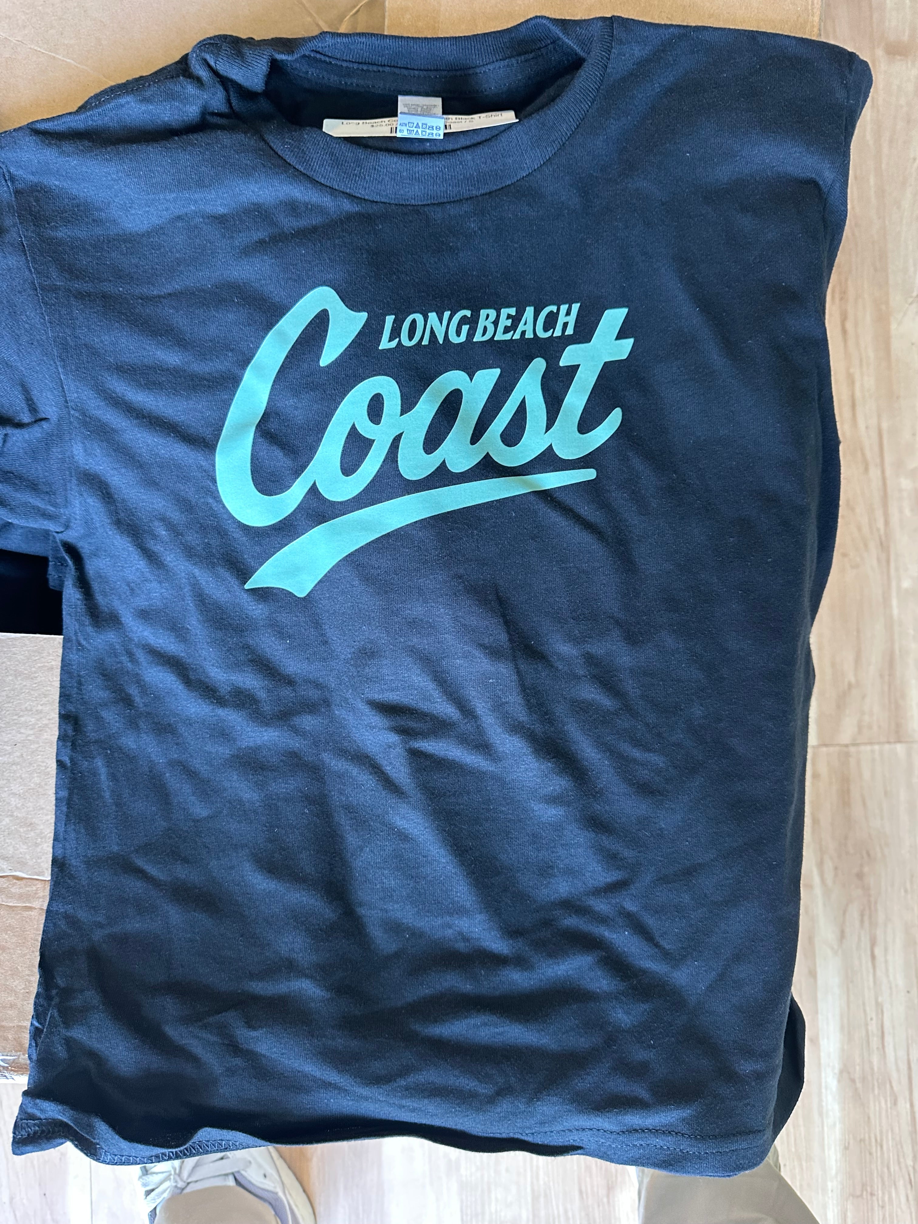 Long Bech Coast Script Unisex Black T-shirt